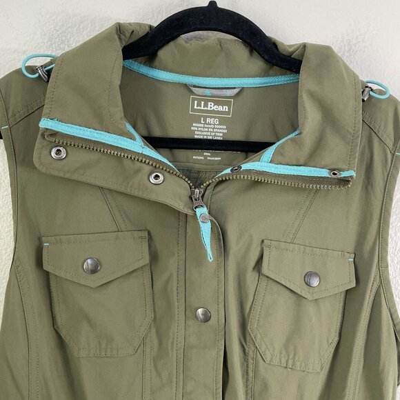 LL Bean Womens Large Utility Vest Soft Shell Lightweight Layer Cinch Waist Olive - Picture 3 of 9